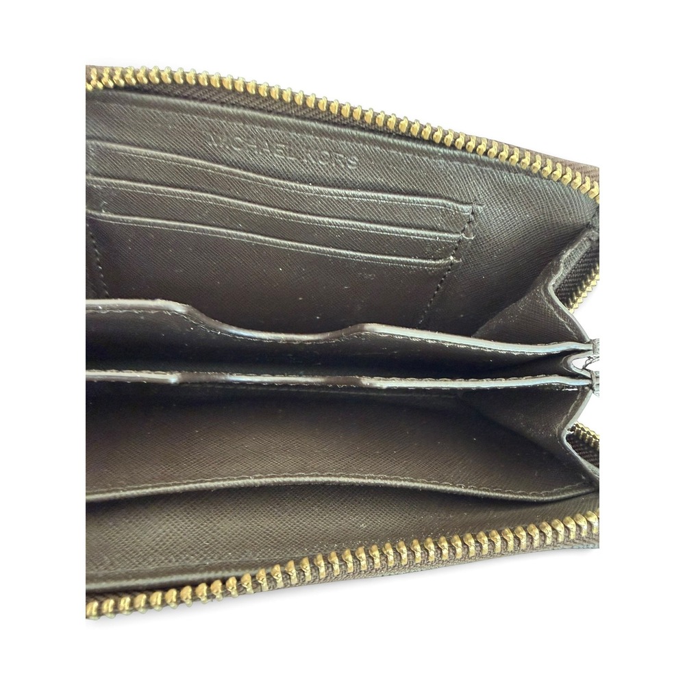 Givey Michael Kors Brown Medium Zip Around Wallet Gold Tone Plaque or Surprise - Picture 7 of 9